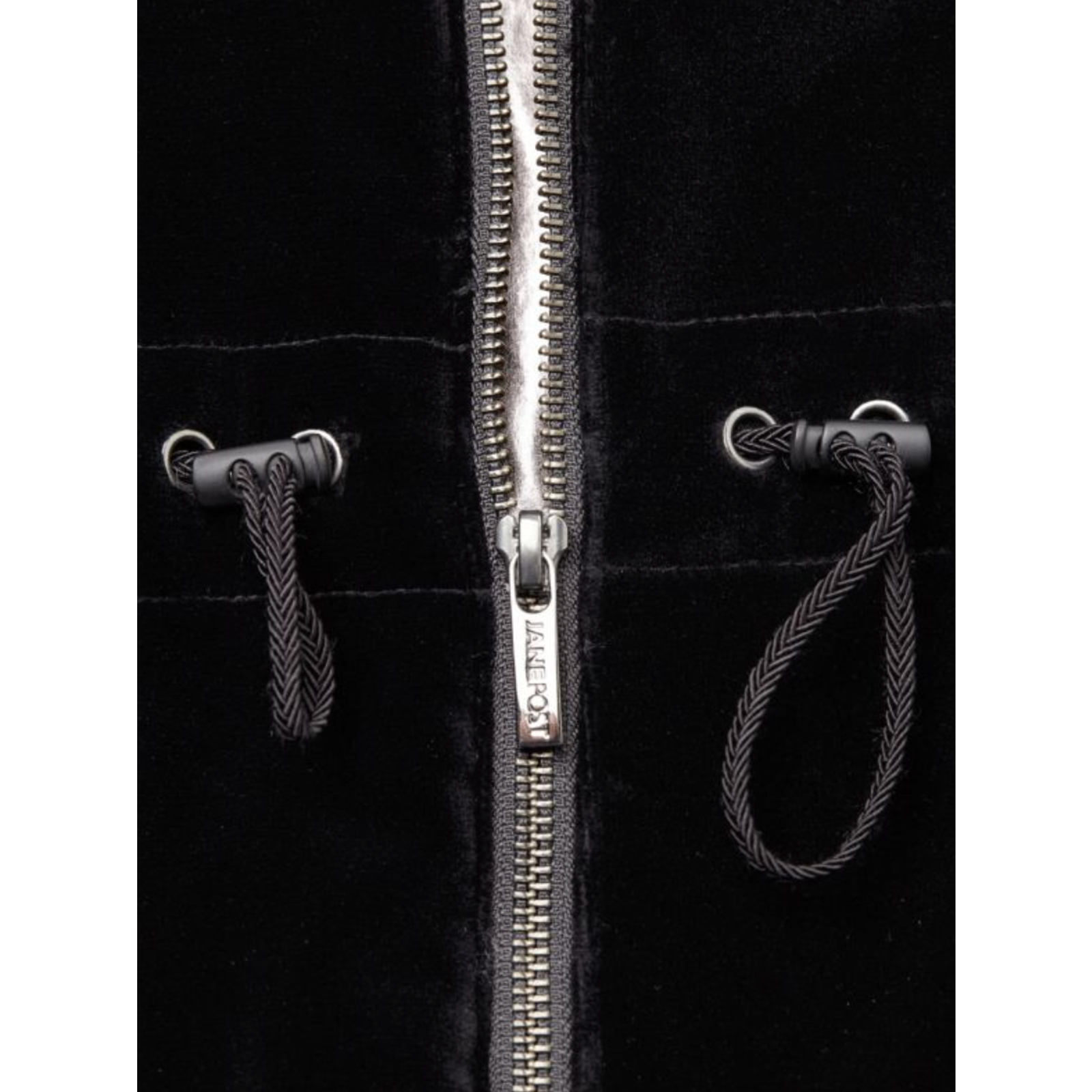 Nwt Jane Post Black Velvet Hooded Rain Parka Coat $650 Size Medium — image 7 of 8